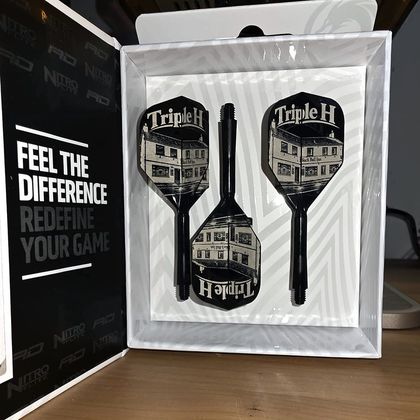 The Triple H pub building engraved on each flight, boxed
