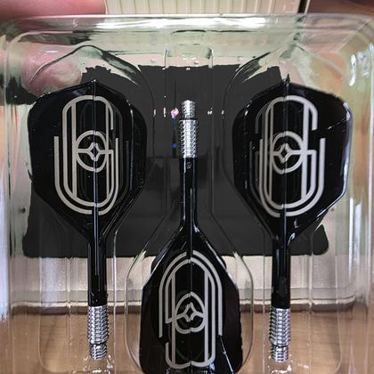 Three black flights engraved with a tall art deco monogram